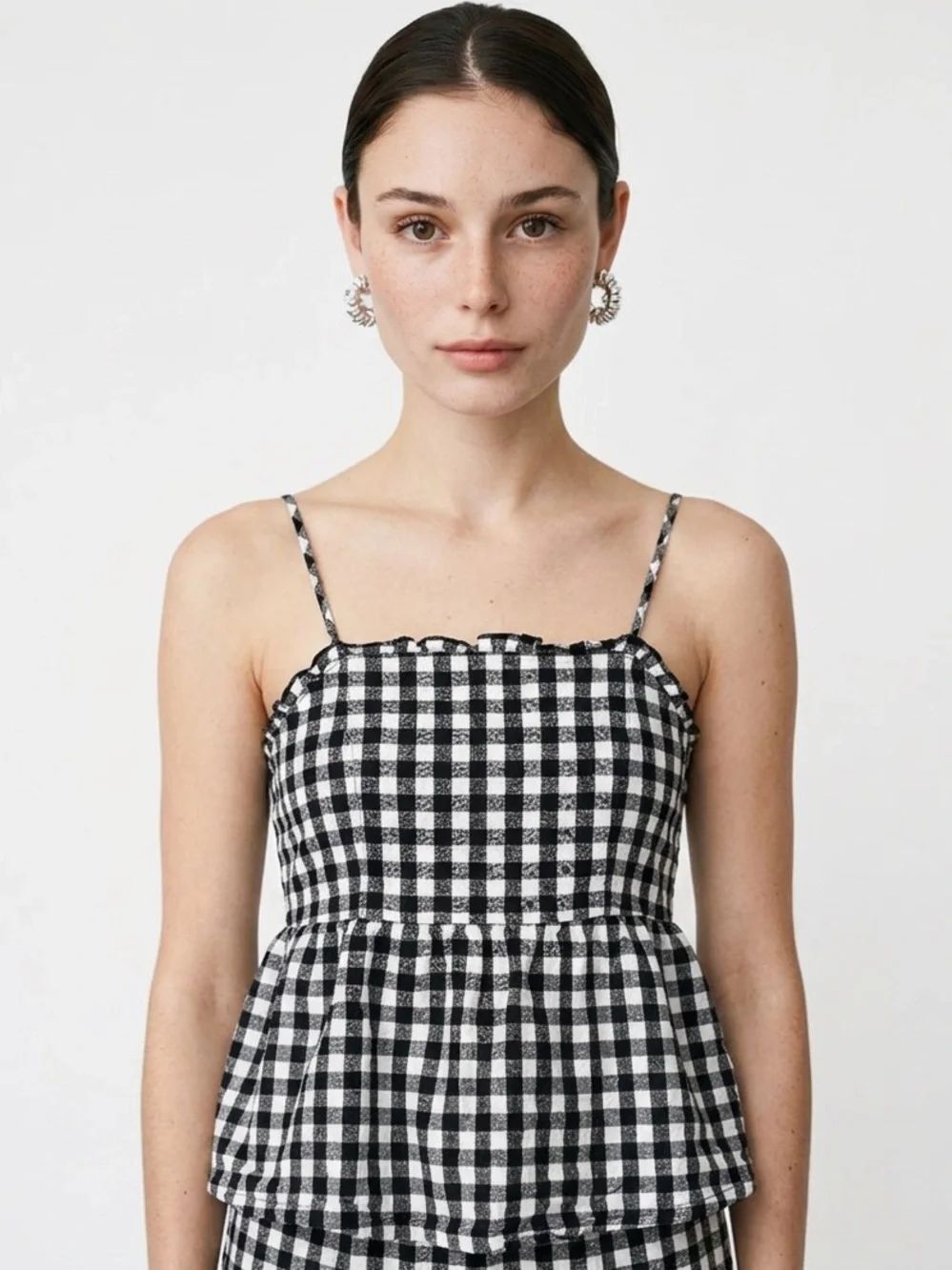 LOVE ON A HANGER | Black & White Gingham Peplum Cami Tank Top Women’s Size Large